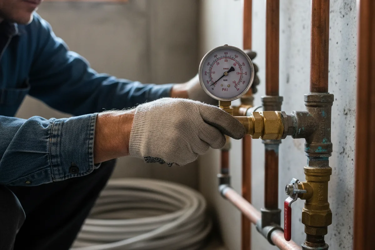 Pressure testing a repaired line during Water Line Repair in Tichnor